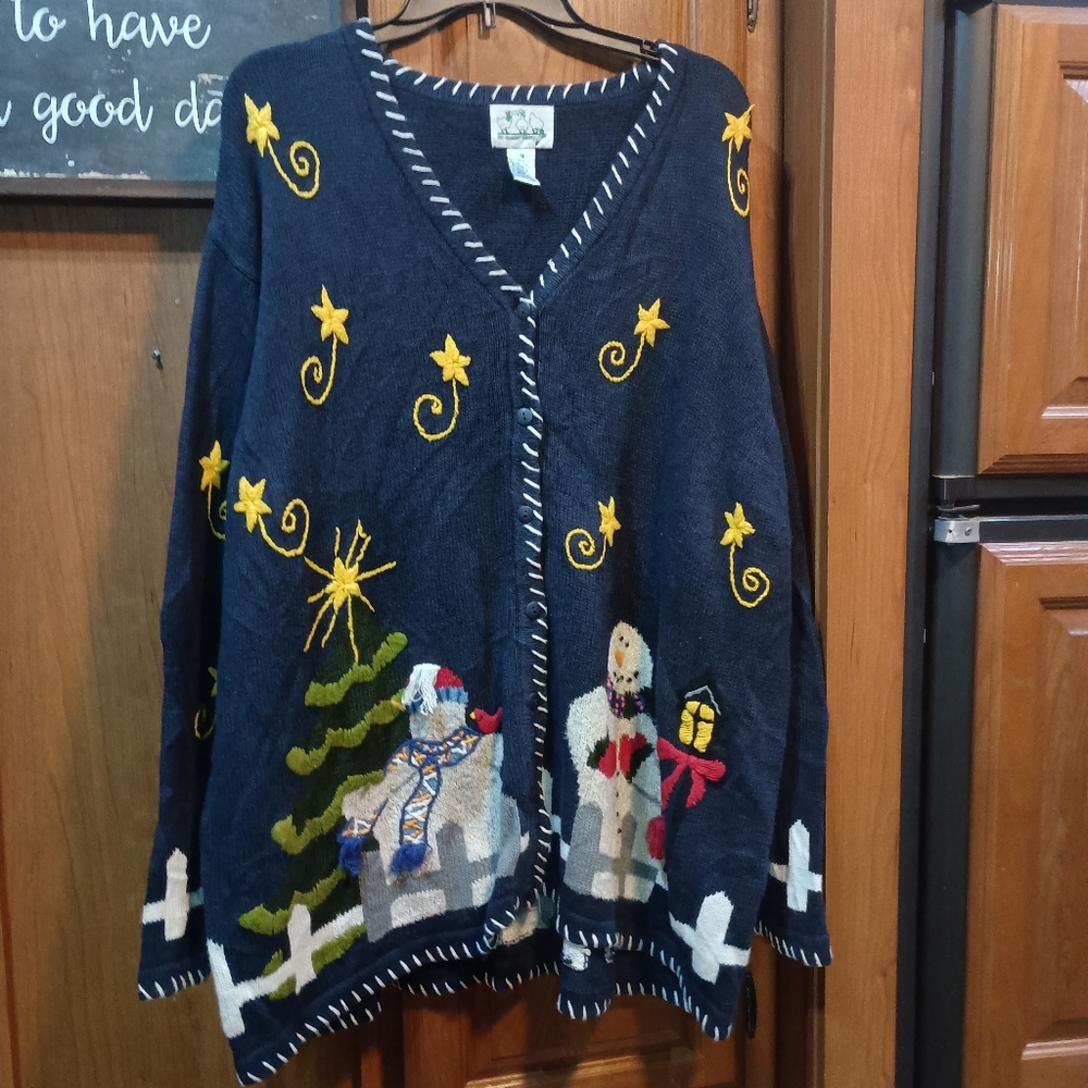 The Quacker Factory Festive Navy Sweater with Snowman Design 3X